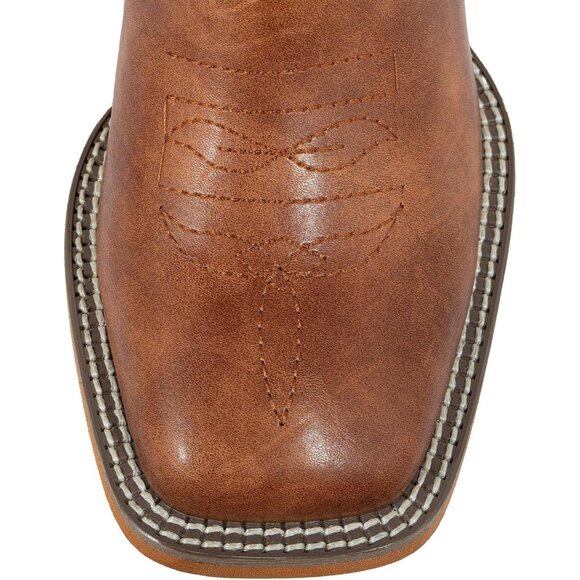 SheSole Western Boots Women Tan Faux Leather Square Toe Wide Mid Calf - Picture 4 of 9